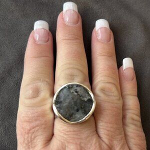 Silpada Sterling & Black Wavy Feldspar Stormy Night Ring R1875 Size 9